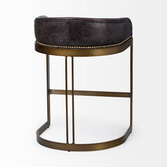 Hollyfield Charcoal Brown/Gold Leather Seat Metal Base Counter Stool - Ornate Home