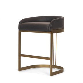 Hollyfield Charcoal-Brown/Gold Leather Seat Metal Base Counter Stool - Ornate Home