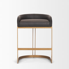 Hollyfield Charcoal-Brown/Gold Leather Seat Metal Base Counter Stool