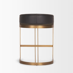 Hollyfield Charcoal-Brown/Gold Leather Seat Metal Base Counter Stool