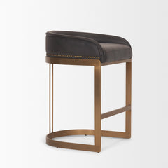 Hollyfield Charcoal-Brown/Gold Leather Seat Metal Base Counter Stool