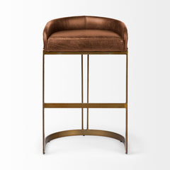 Hollyfield Cognac Brown/Gold Leather Seat Metal Base Bar Stool - 68574 - Ornate Home