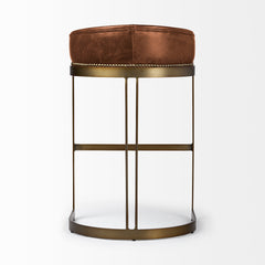 Hollyfield Cognac Brown/Gold Leather Seat Metal Base Bar Stool - 68574 - Ornate Home