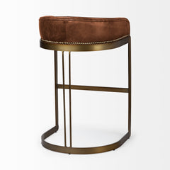 Hollyfield Cognac Brown/Gold Leather Seat Metal Base Bar Stool - 68574 - Ornate Home