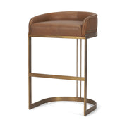 Hollyfield Cognac Brown/Gold Leather Seat Metal Base Bar Stool - 68574V - Ornate Home