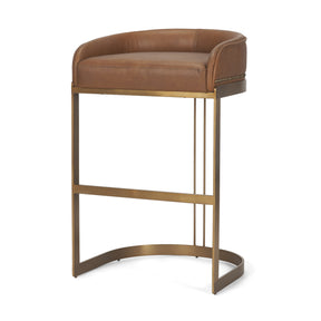 Hollyfield Cognac Brown/Gold Leather Seat Metal Base Bar Stool - 68574V - Ornate Home