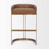 Hollyfield Cognac Brown/Gold Leather Seat Metal Base Bar Stool - 68574V - Ornate Home