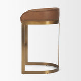 Hollyfield Cognac Brown/Gold Leather Seat Metal Base Bar Stool - 68574V - Ornate Home