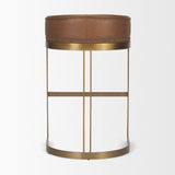 Hollyfield Cognac Brown/Gold Leather Seat Metal Base Bar Stool - 68574V - Ornate Home