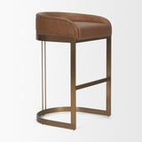 Hollyfield Cognac Brown/Gold Leather Seat Metal Base Bar Stool - 68574V - Ornate Home