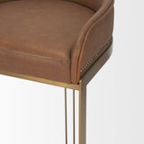 Hollyfield Cognac Brown/Gold Leather Seat Metal Base Bar Stool - 68574V - Ornate Home