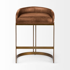 Hollyfield Cognac Brown/Gold Leather Seat Metal Base Counter Stool - 68573 - Ornate Home