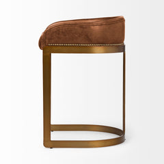 Hollyfield Cognac Brown/Gold Leather Seat Metal Base Counter Stool - 68573 - Ornate Home