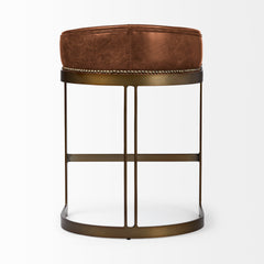 Hollyfield Cognac Brown/Gold Leather Seat Metal Base Counter Stool - 68573 - Ornate Home