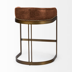 Hollyfield Cognac Brown/Gold Leather Seat Metal Base Counter Stool - 68573 - Ornate Home