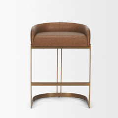 Hollyfield Cognac Brown/Gold Leather Seat Metal Base Counter Stool - 68573V - Ornate Home