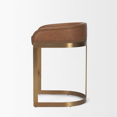 Hollyfield Cognac Brown/Gold Leather Seat Metal Base Counter Stool - 68573V - Ornate Home