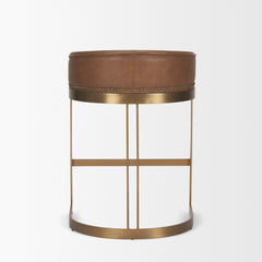 Hollyfield Cognac Brown/Gold Leather Seat Metal Base Counter Stool - 68573V - Ornate Home