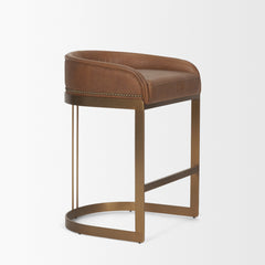 Hollyfield Cognac Brown/Gold Leather Seat Metal Base Counter Stool - 68573V - Ornate Home