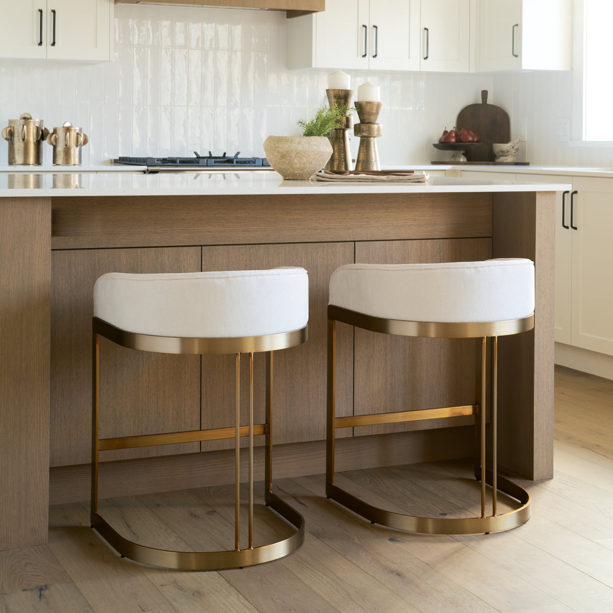 Hollyfield Cream/Gold Fabric Seat Counter Stool - 69452 - Ornate Home