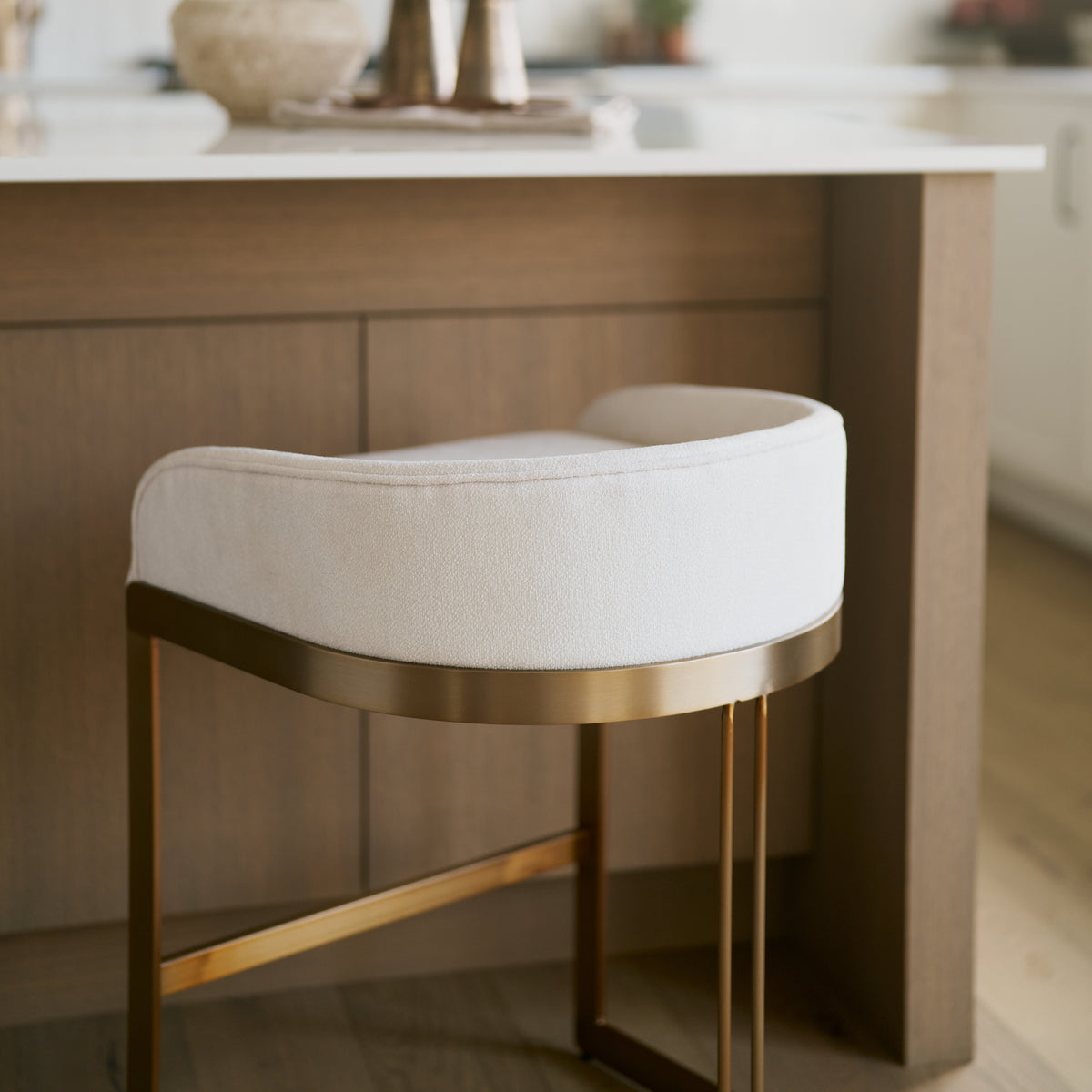 Hollyfield Cream/Gold Fabric Seat Counter Stool - 69452 - Ornate Home
