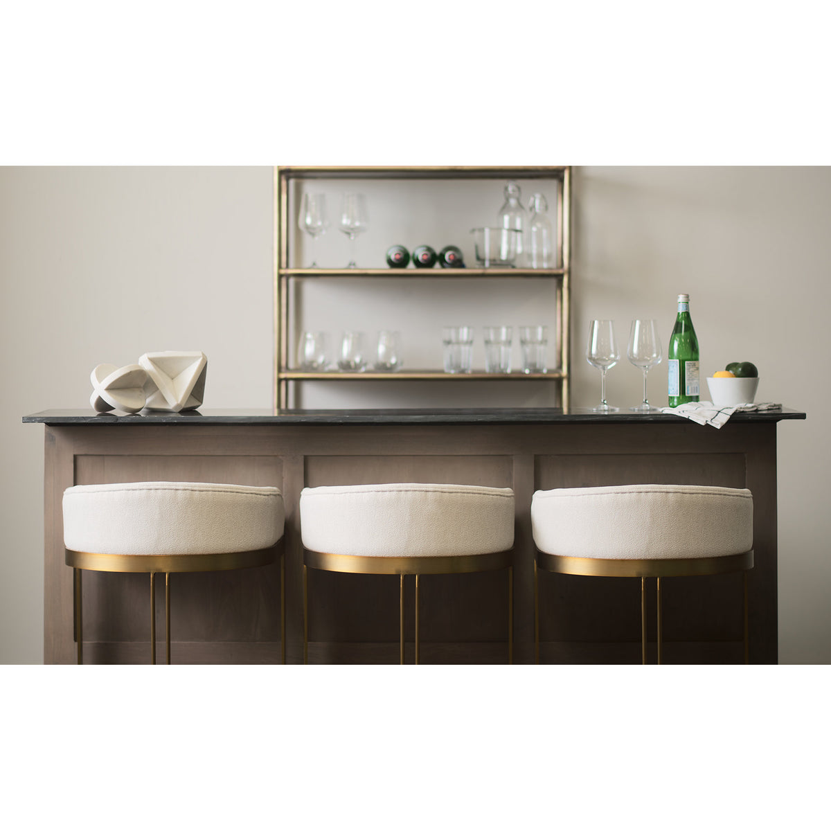Hollyfield Cream/Gold Fabric Seat Counter Stool - 69452 - Ornate Home