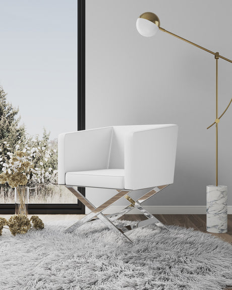 Hollywood Lounge Accent Chair in White and Polished Chrome - Ornate Home
