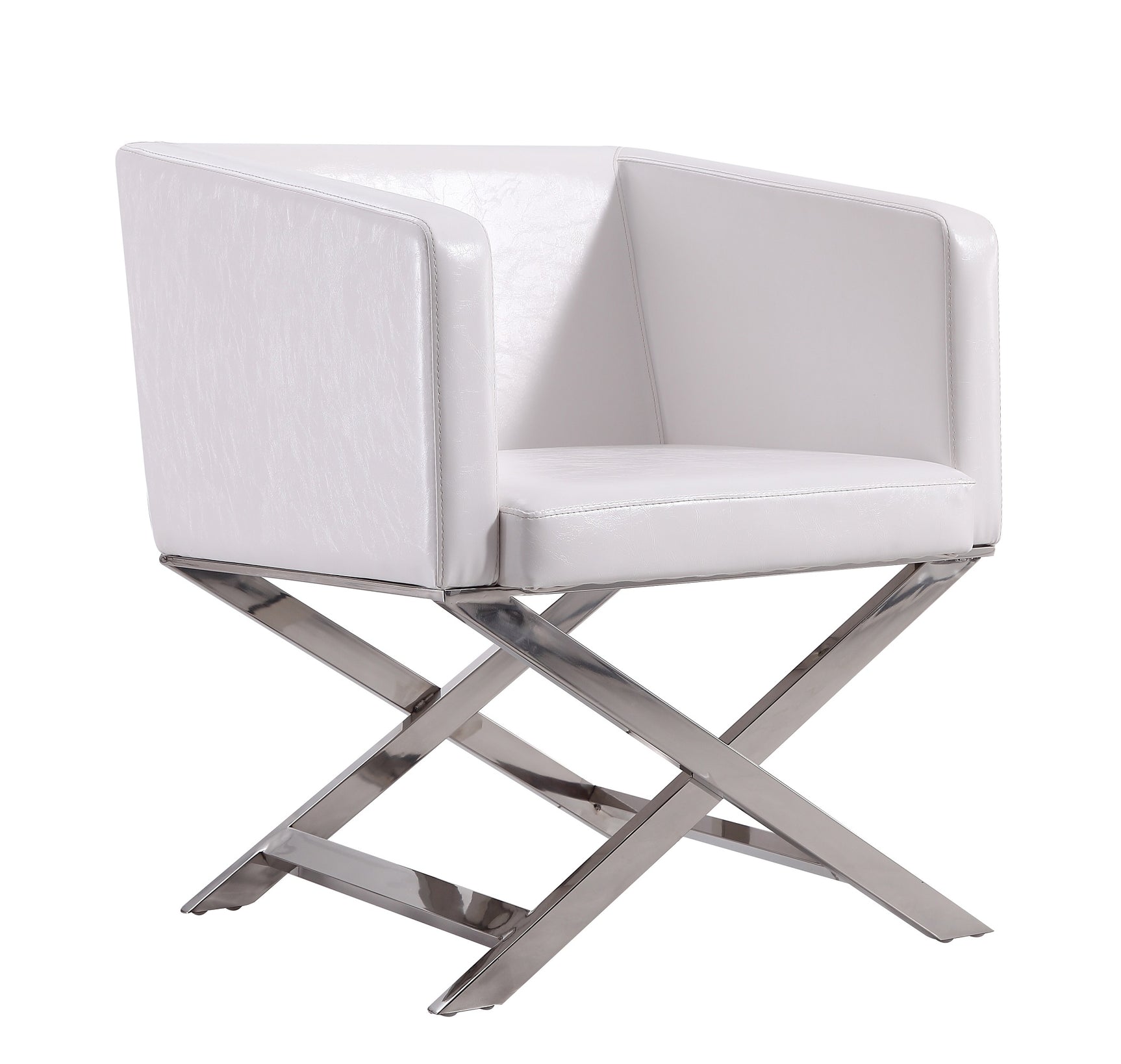 Hollywood Lounge Accent Chair in White and Polished Chrome (set of 2) - Ornate Home