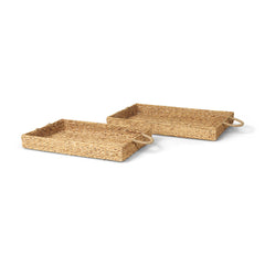 Hona Brown Large Rectangular Nesting Water Hyacinth Trays (Set of 2) - Ornate Home