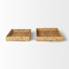 Hona Brown Large Rectangular Nesting Water Hyacinth Trays (Set of 2) - Ornate Home