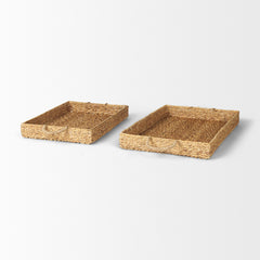 Hona Brown Large Rectangular Nesting Water Hyacinth Trays (Set of 2) - Ornate Home