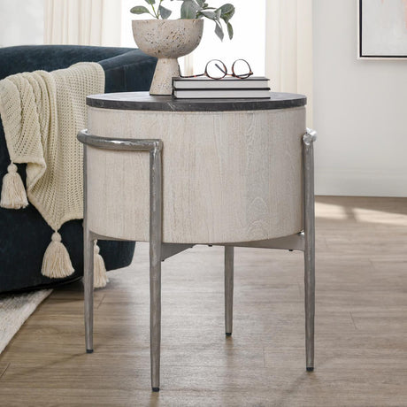 Honor Whitewash/Gray Stone Round End Table - Ornate Home