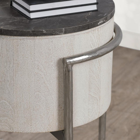 Honor Whitewash/Gray Stone Round End Table - Ornate Home