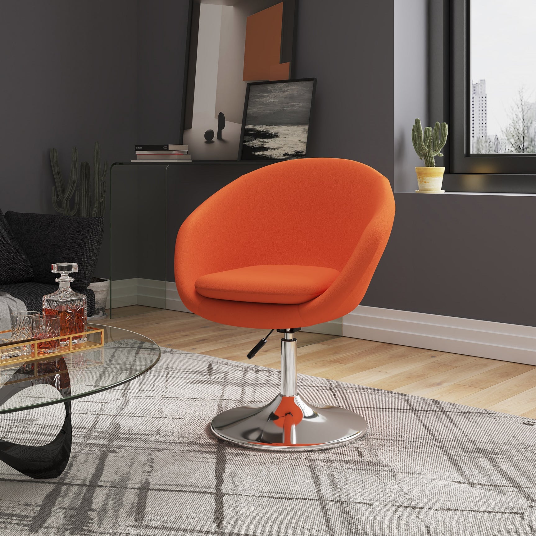 Hopper Swivel Adjustable Height Chair in Orange and Polished Chrome - Ornate Home