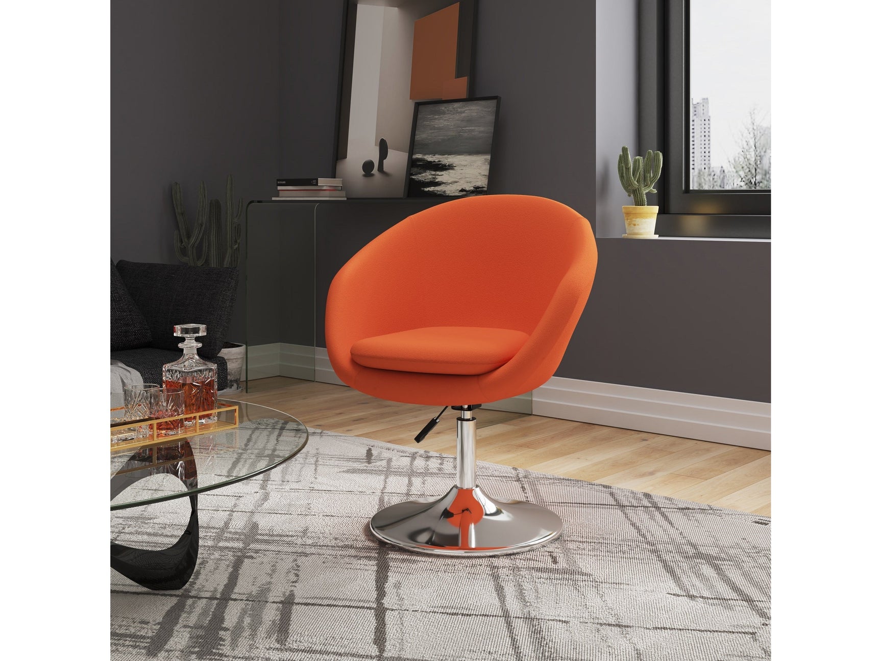 Hopper Swivel Adjustable Height Chair in Orange and Polished Chrome (Set of 2) - Ornate Home
