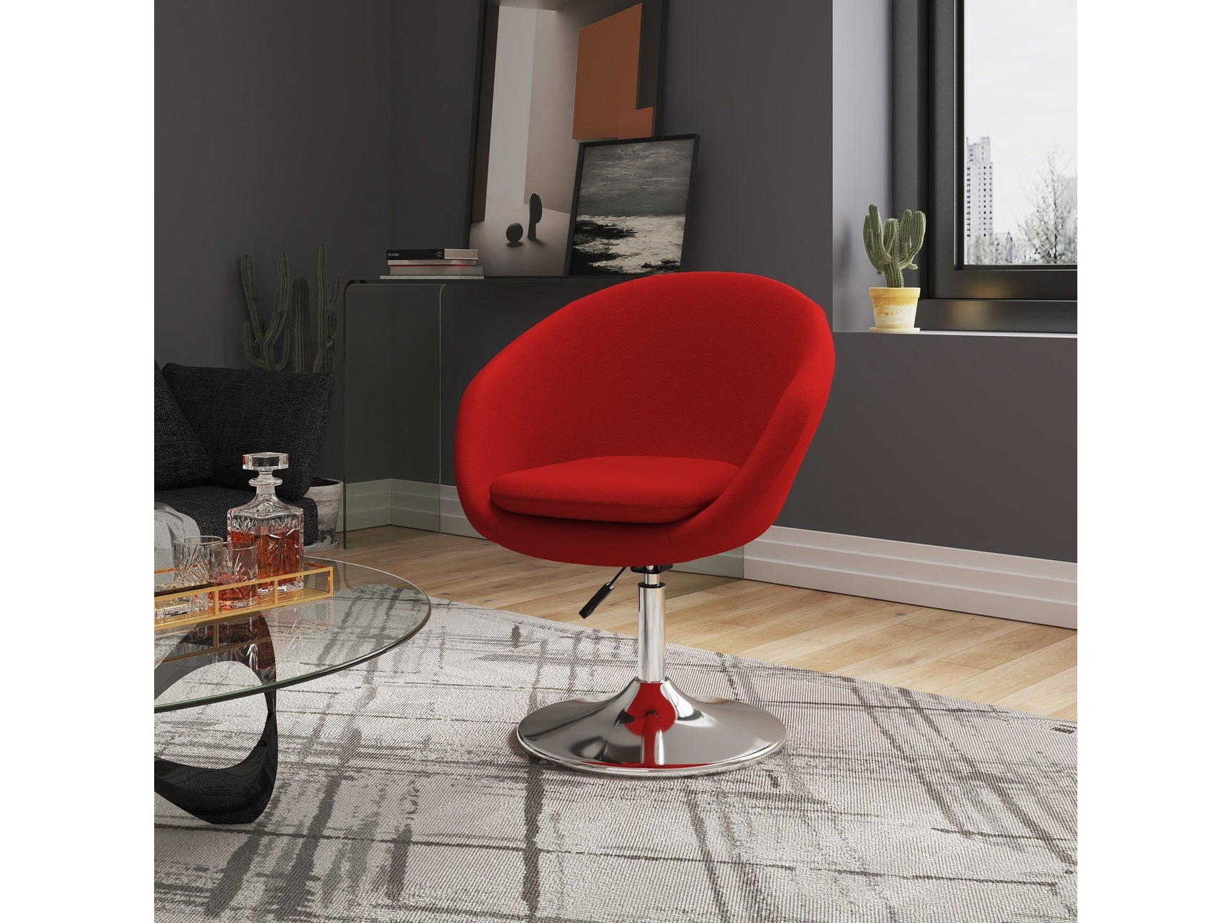 Hopper Swivel Adjustable Height Chair in Red and Polished Chrome (set of 2) - Ornate Home