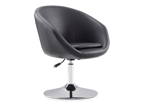 Hopper Swivel Adjustable Height Faux Leather Chair in Black and Polished Chrome - Ornate Home