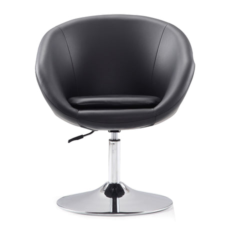 Hopper Swivel Adjustable Height Faux Leather Chair in Black and Polished Chrome - Ornate Home
