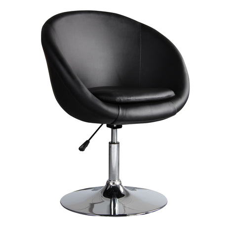 Hopper Swivel Adjustable Height Faux Leather Chair in Black and Polished Chrome - Ornate Home