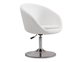 Hopper Swivel Adjustable Height Faux Leather Chair in White and Polished Chrome - Ornate Home