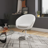Hopper Swivel Adjustable Height Faux Leather Chair in White and Polished Chrome - Ornate Home