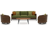 Horizon Hall Brown Outdoor Sofa, 2 Lounge Chairs, Ottoman and Coffee Table - Ornate Home