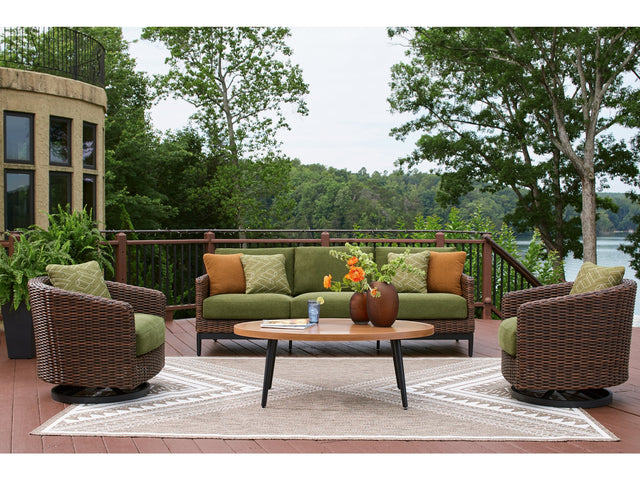 Horizon Hall Brown Outdoor Sofa, 2 Lounge Chairs, Ottoman and Coffee Table - Ornate Home