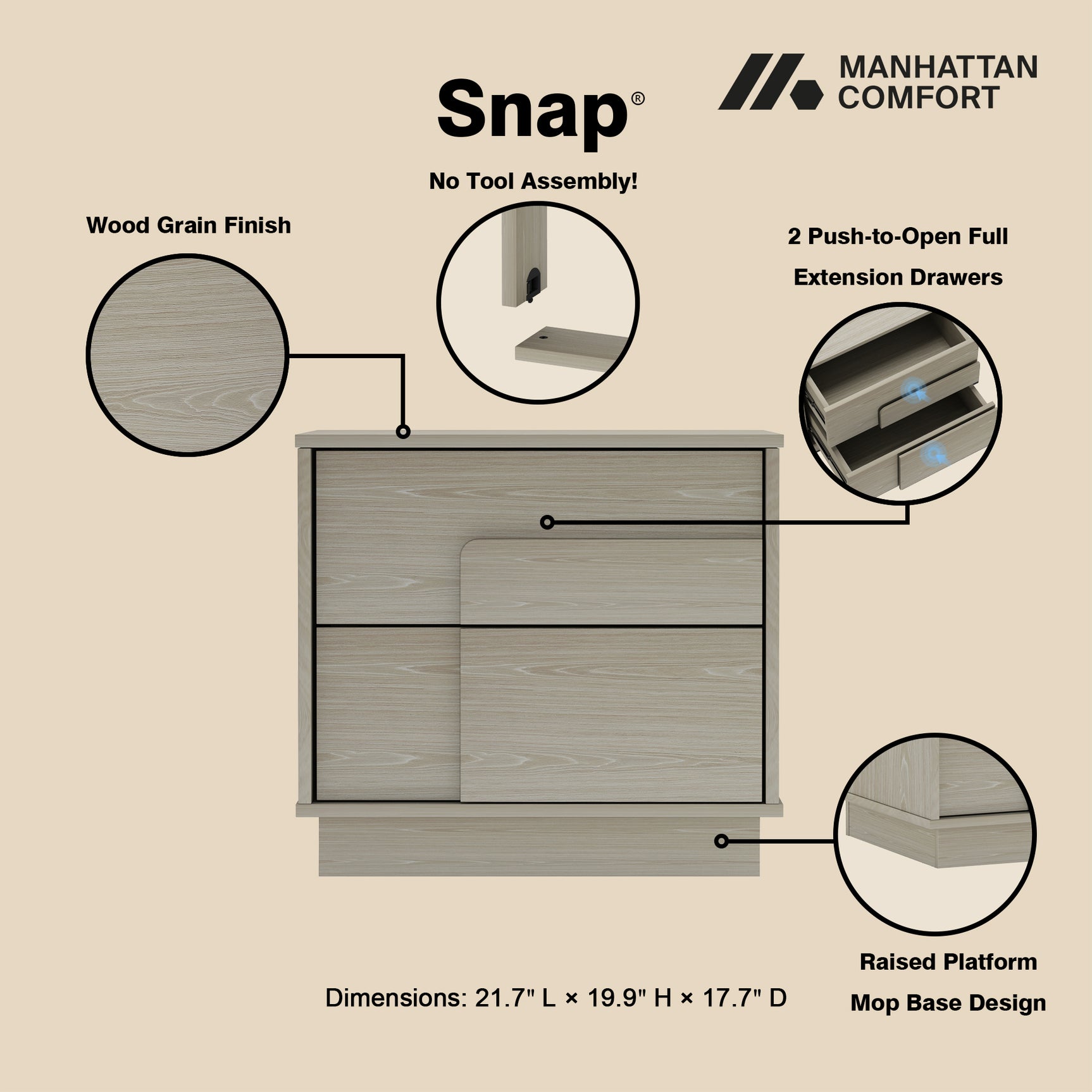 Horizon Nightstand in Whitewashed Oak - Ornate Home