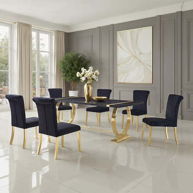 Horley Gold/Black 7 Pc. Dining Table Set - Ornate Home