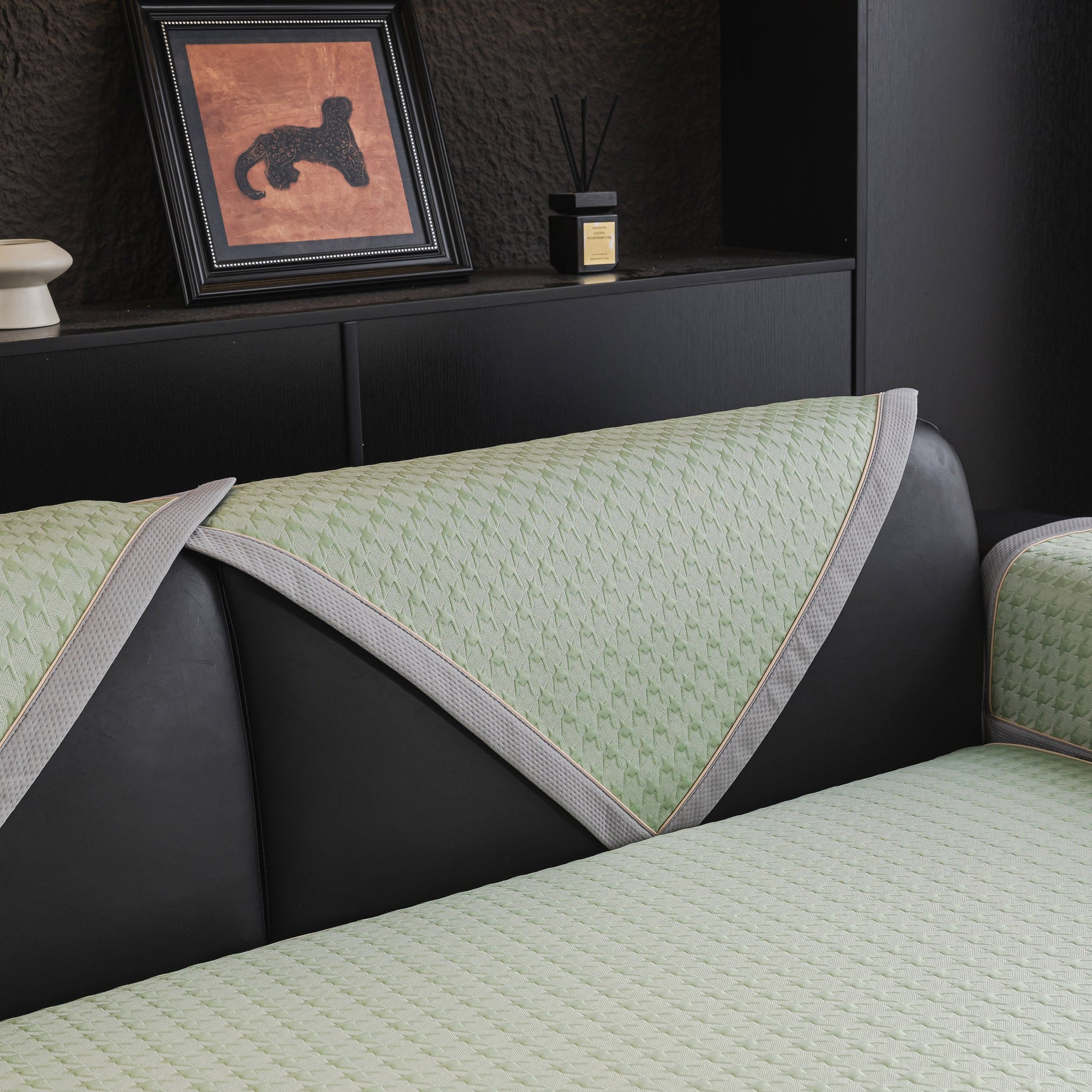 Houndstooth Ice Silk Breathable Sofa Cover, Modern Non-Slip Summer Couch Protector - Ornate Home