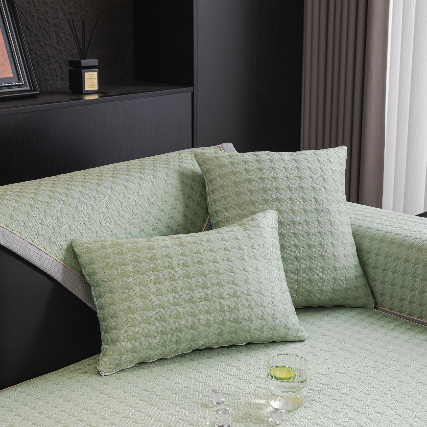 Houndstooth Ice Silk Breathable Sofa Cover, Modern Non-Slip Summer Couch Protector - Ornate Home