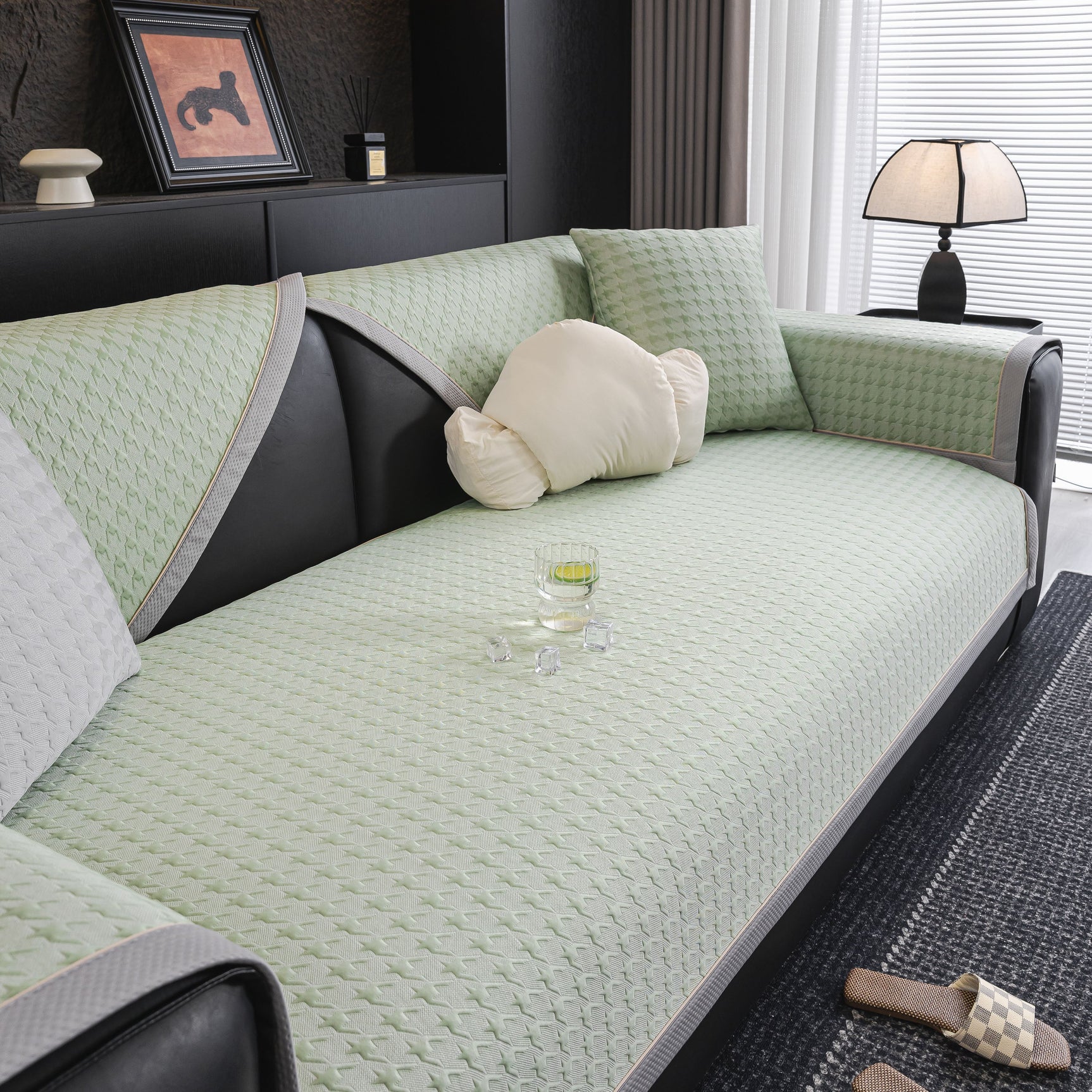 Houndstooth Ice Silk Breathable Sofa Cover, Modern Non-Slip Summer Couch Protector - Ornate Home