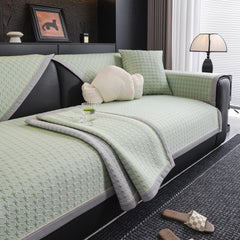 Houndstooth Ice Silk Breathable Sofa Cover, Modern Non-Slip Summer Couch Protector - Ornate Home