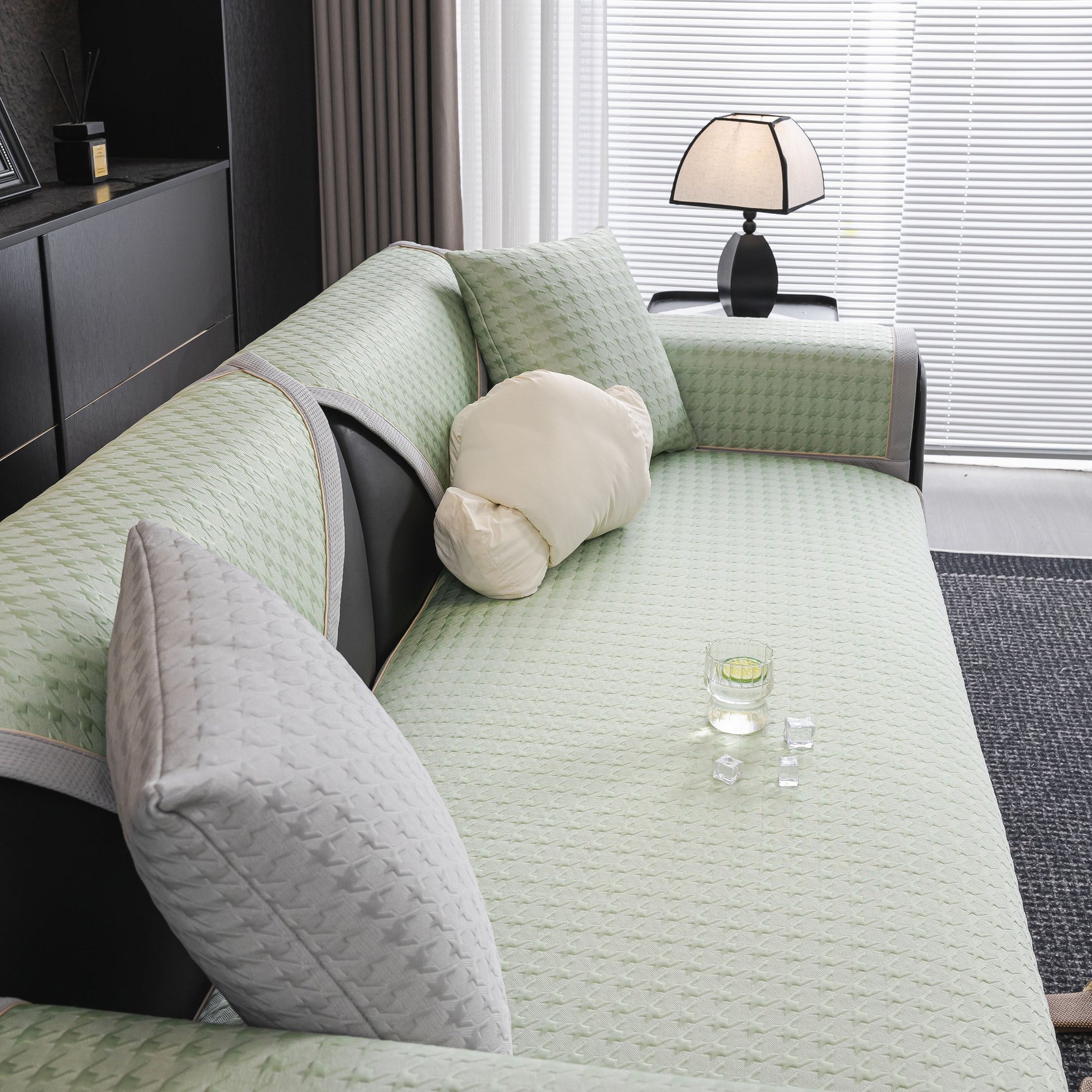 Houndstooth Ice Silk Breathable Sofa Cover, Modern Non-Slip Summer Couch Protector - Ornate Home